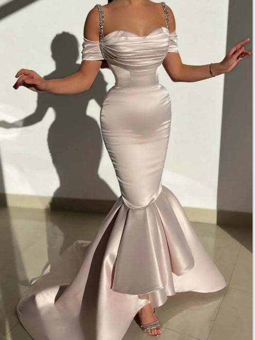 Luxury Off Shoulder Straps Mermaid Prom Formal Evening Dress